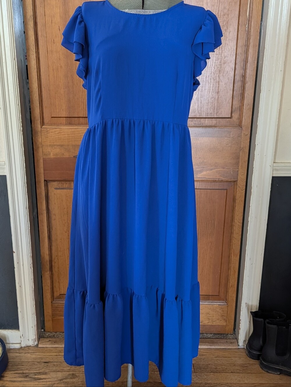 SHEIN Royal Blue Midi Dress with Ruffle Sleeves